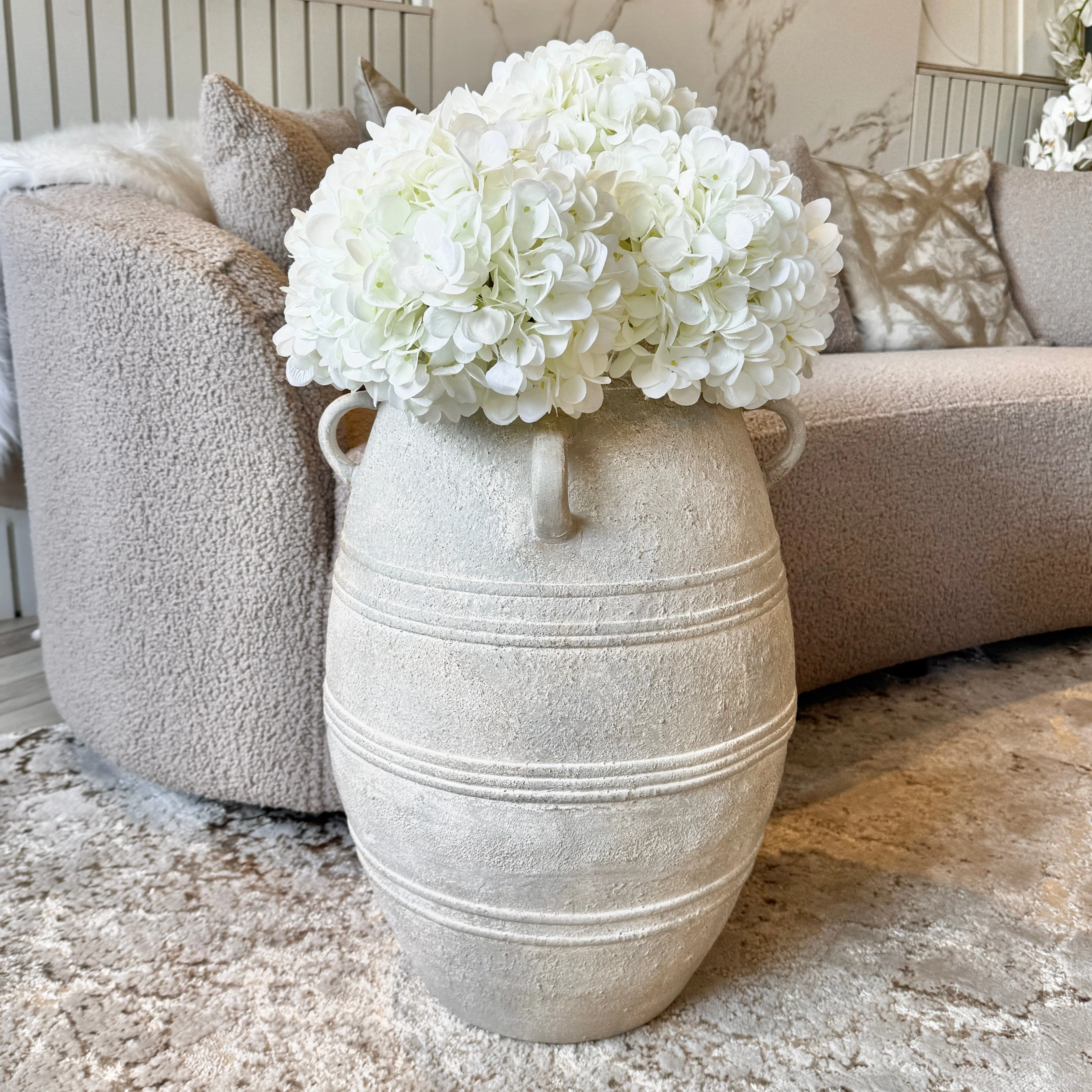 Brianna Medium Grey Wash Decorative Vase with Handles