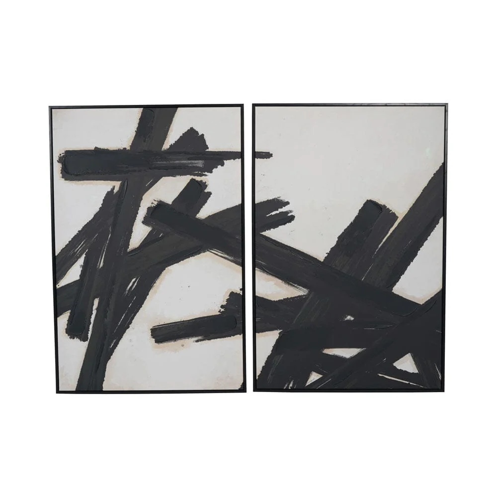 Brushstroke Monochrome Framed Canvas Wall Art - Set of 2 - Image 3