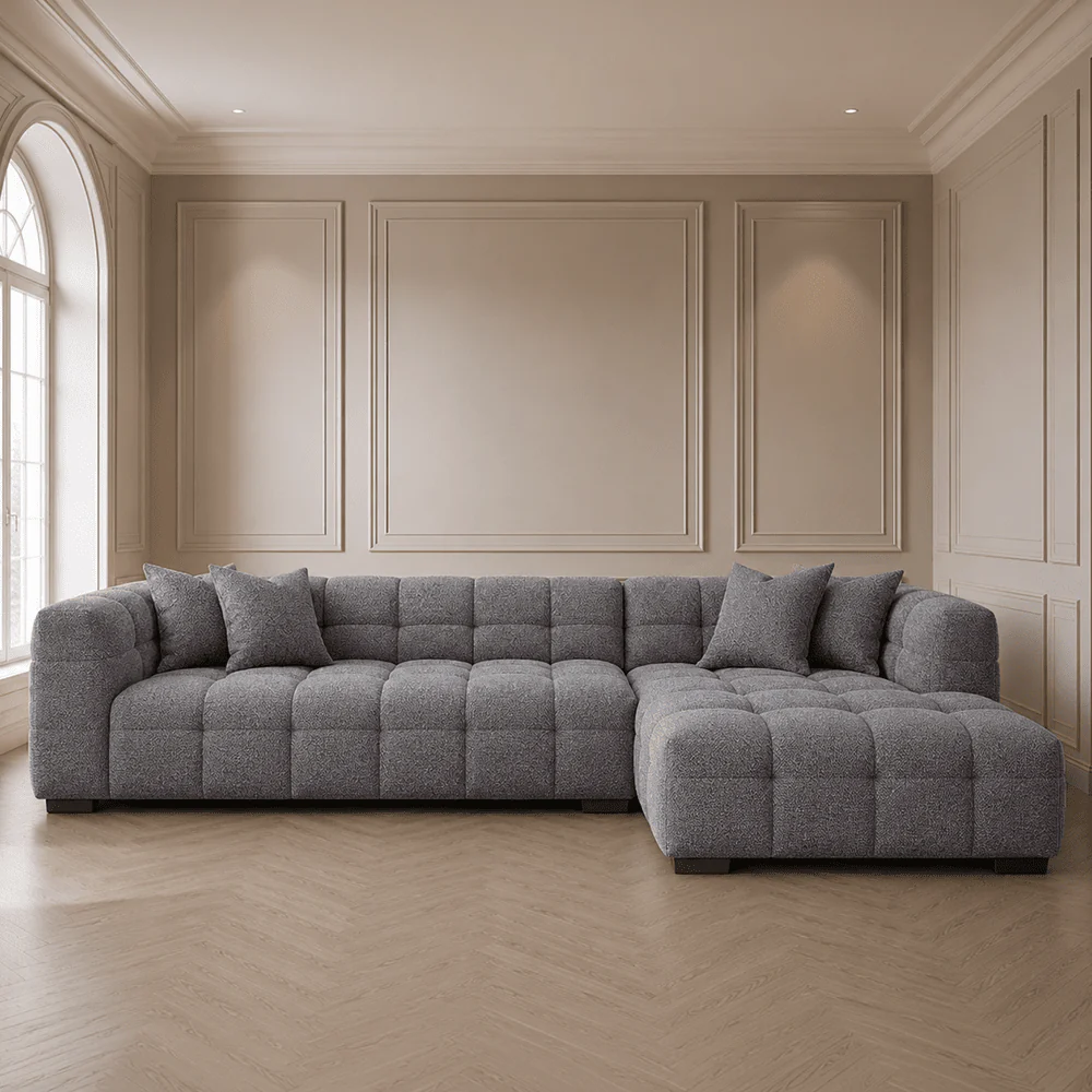 Bubble Tufted Dark Grey Boucle Chunky Sofa
