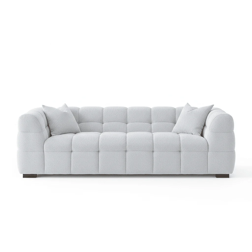 Bubble Tufted Pearl Grey Boucle 3 Seater Sofa - Image 2