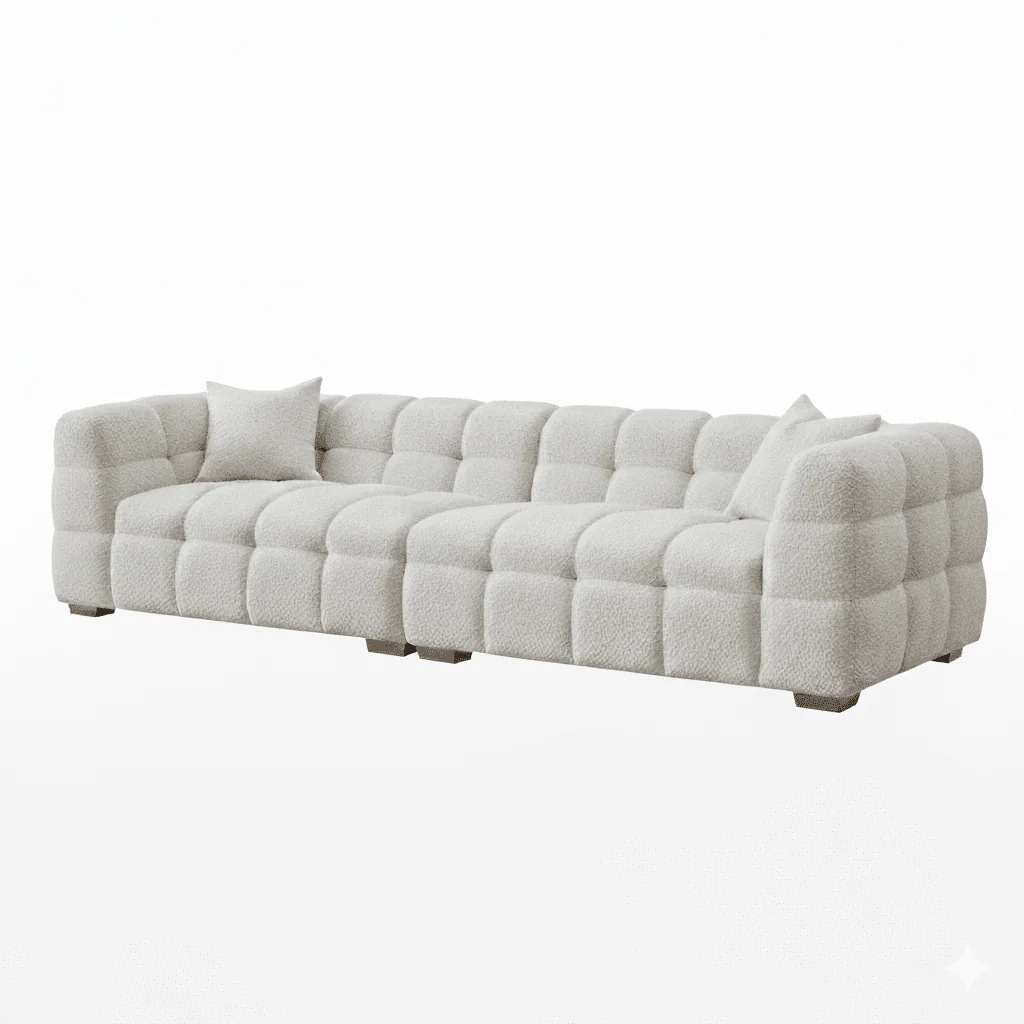 Bubble Tufted Pearl Grey Boucle 4 Seater Sofa - Image 2