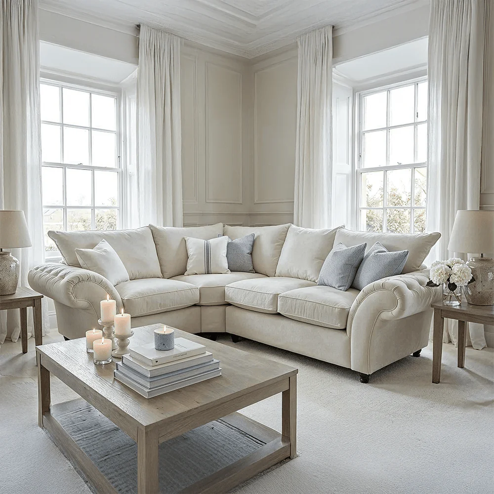 Buckingham Vanilla Velvet Chesterfield Left Hand Facing Corner Sofa