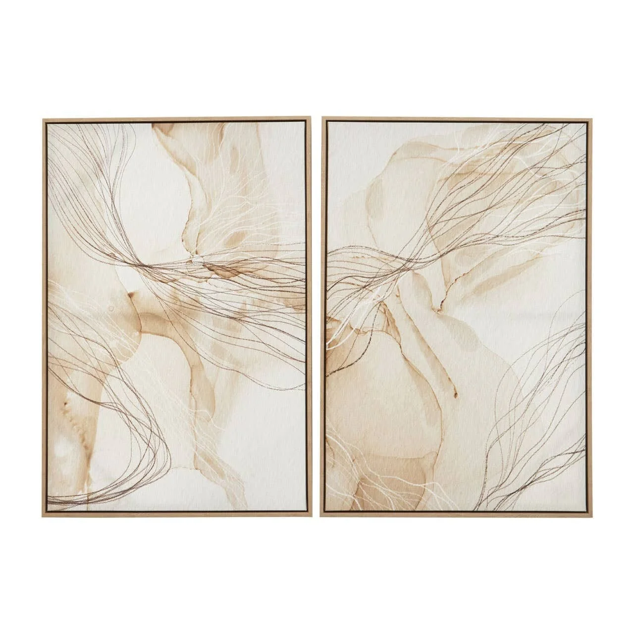 Calais Neutral Abstract Wall Art in Wooden Frame- Set of 2 - Image 2