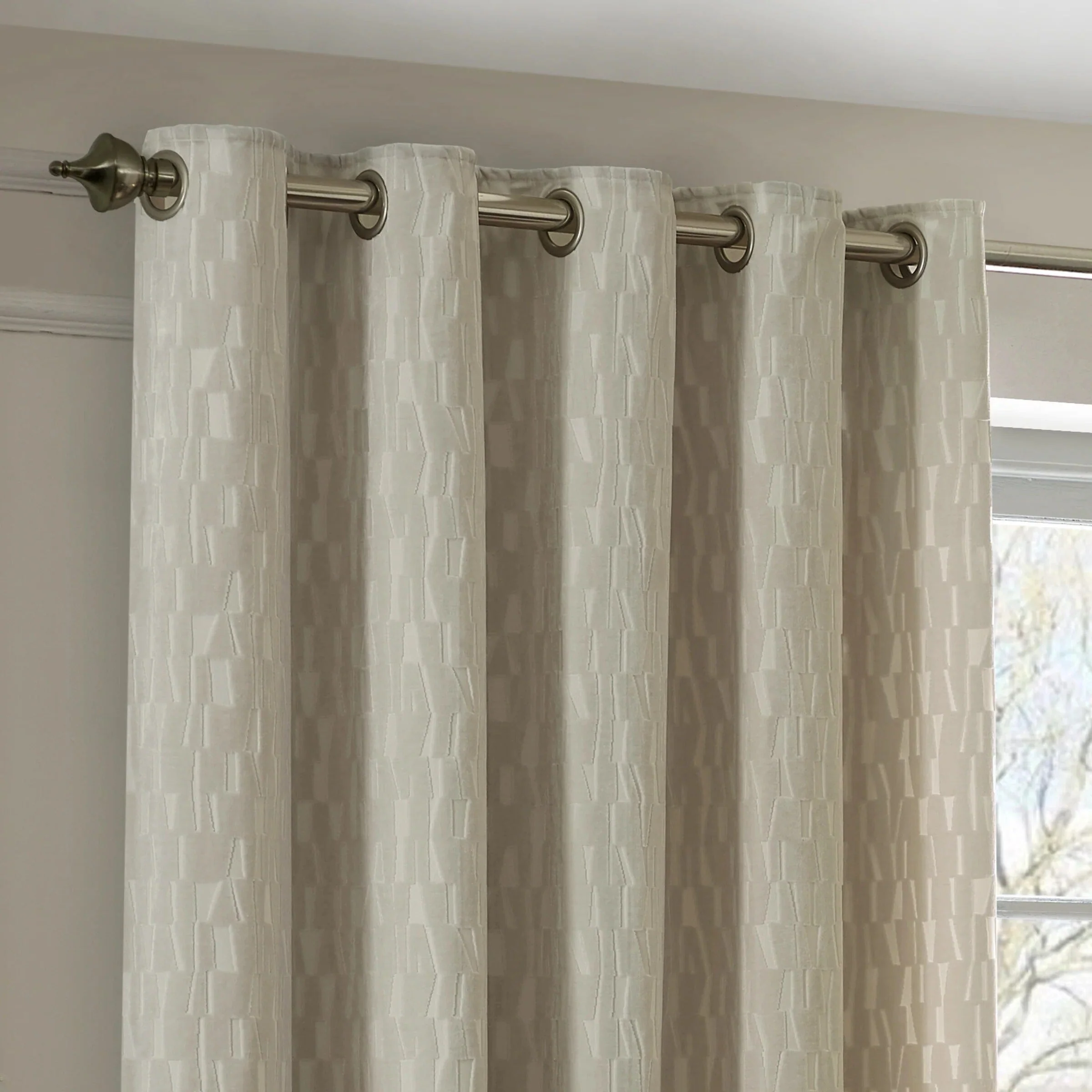 Calypso Ivory Velvet Patterned Eyelet Curtain Pair - Image 2