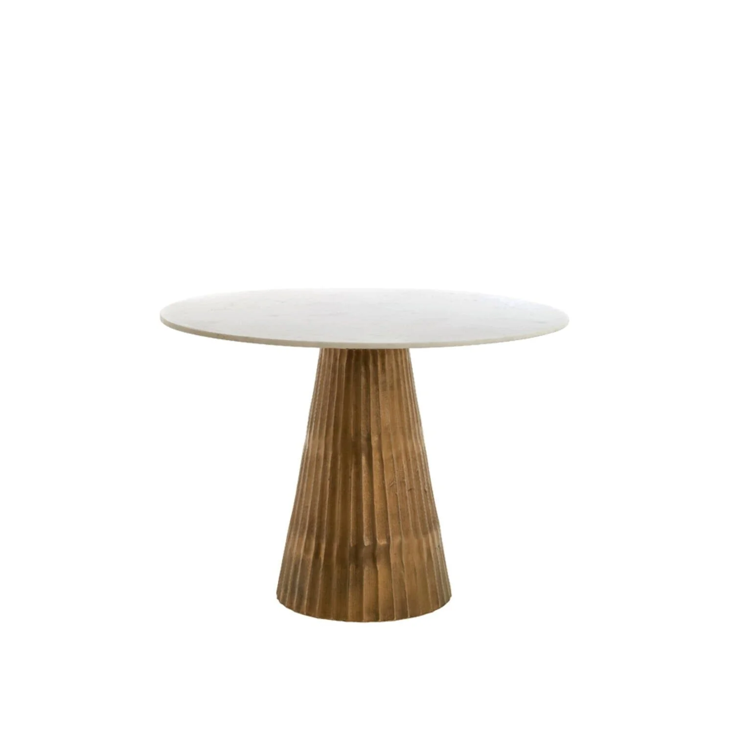 Camellia Antique Brass Ribbed Dining Table with White Marble Top - Image 2