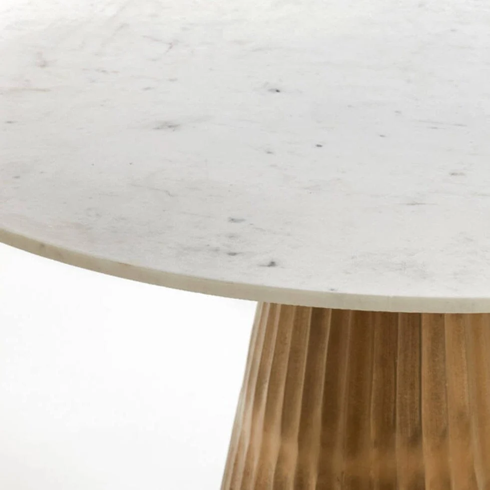 Camellia Antique Brass Ribbed Dining Table with White Marble Top - Image 3