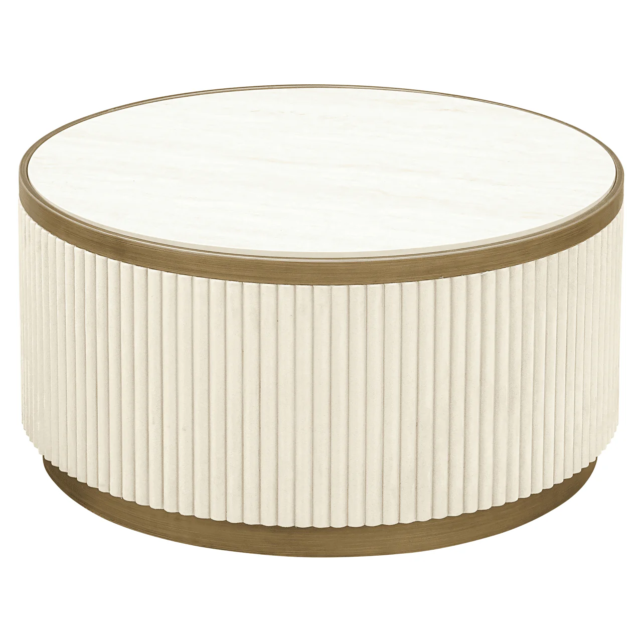 Camille Luxury Cream & Gold Ribbed Nested Coffee Tables with Ceramic Marble Top - Image 3