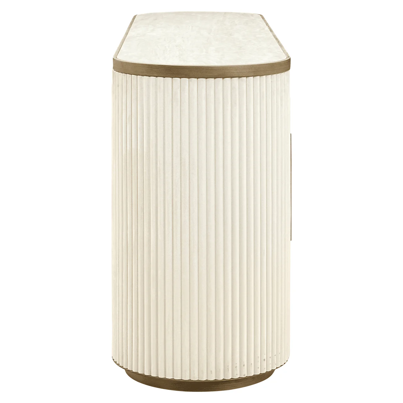 Camille Luxury Cream & Gold Ribbed Oval 4 Door Sideboard with Ceramic Marble Top - Image 3