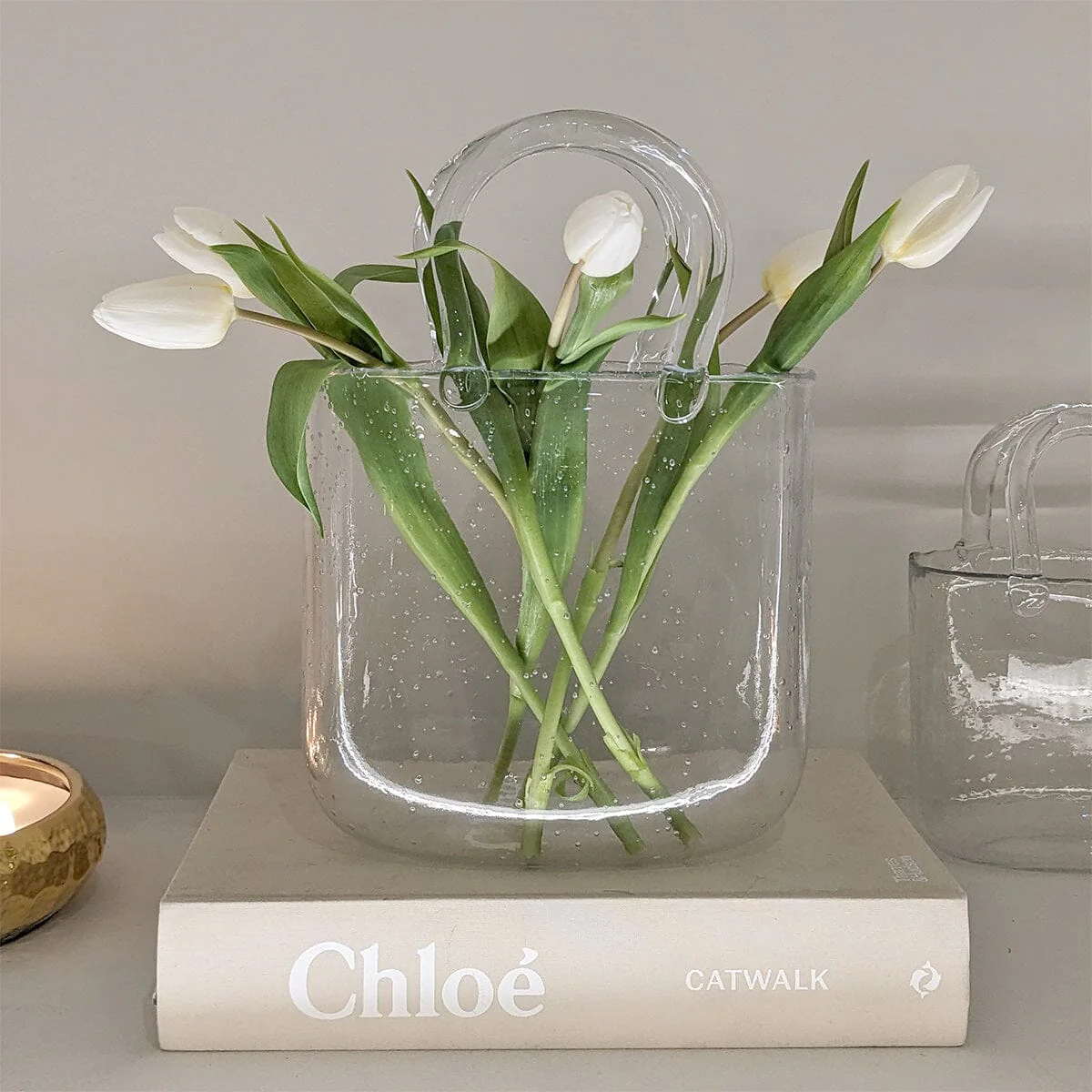 Carina Bubbled Glass Decorative Handbag Vase - Image 2