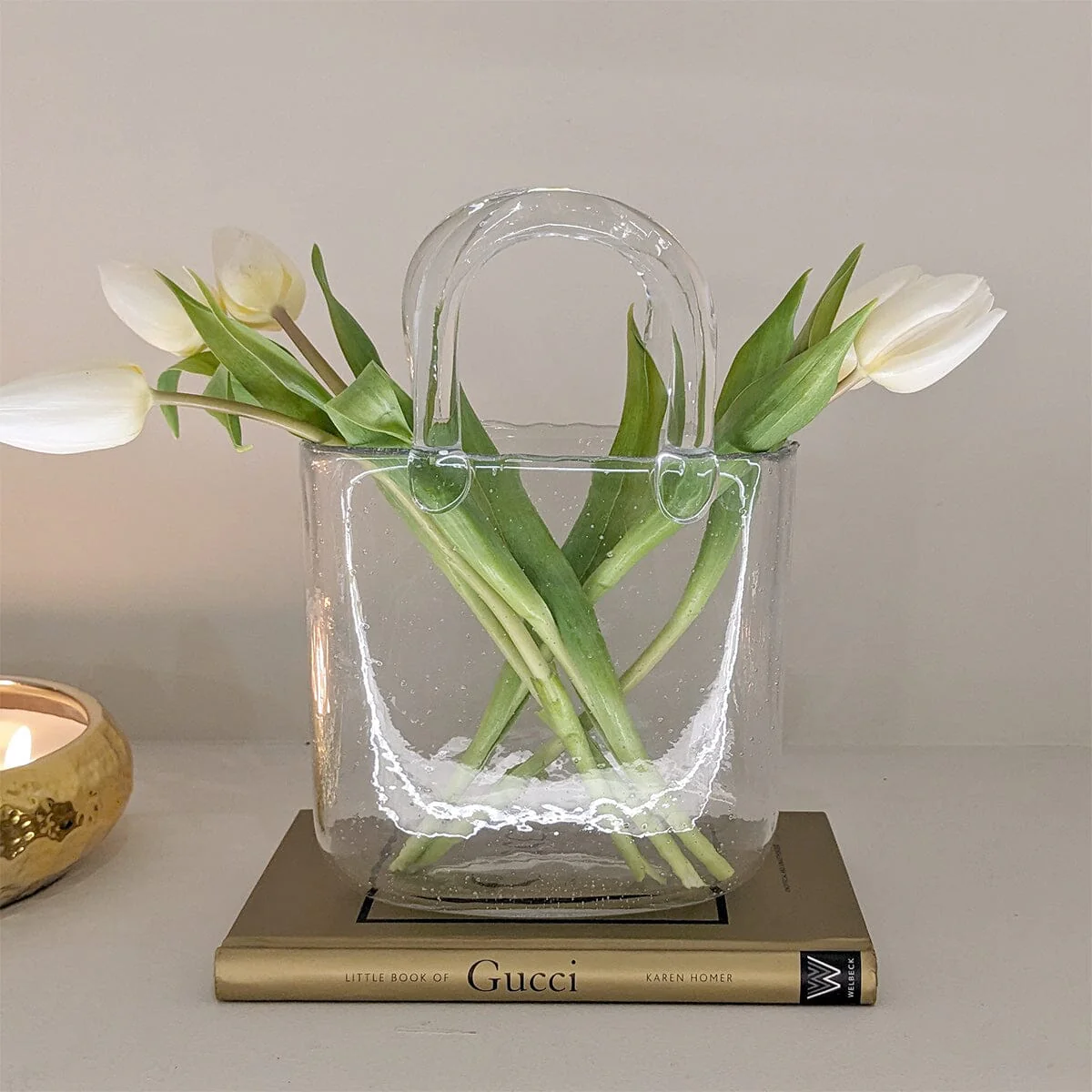 Carina Petite Bubbled Glass Decorative Handbag Vase - Image 2
