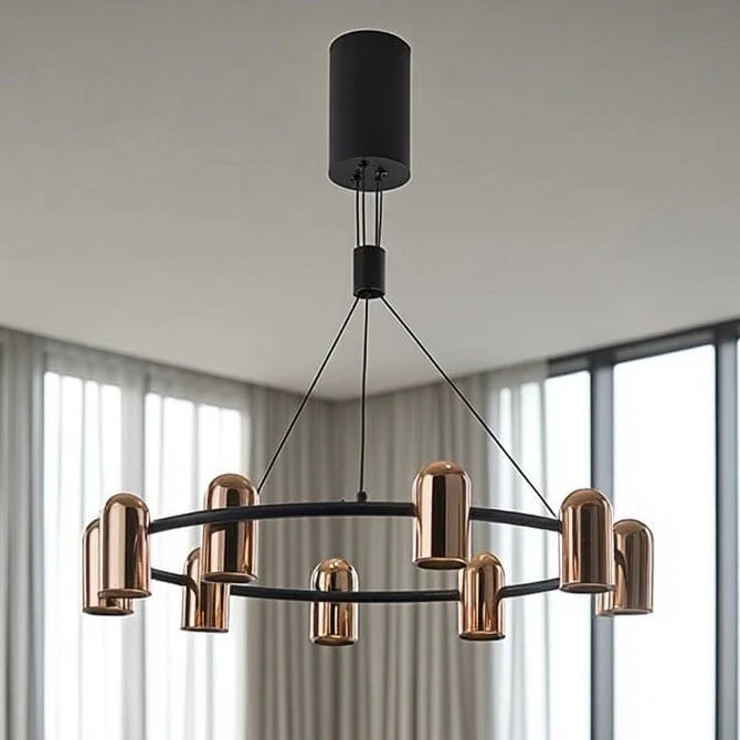Carrara Black & Rose Gold Round 8 Light LED Pendant Ceiling Light