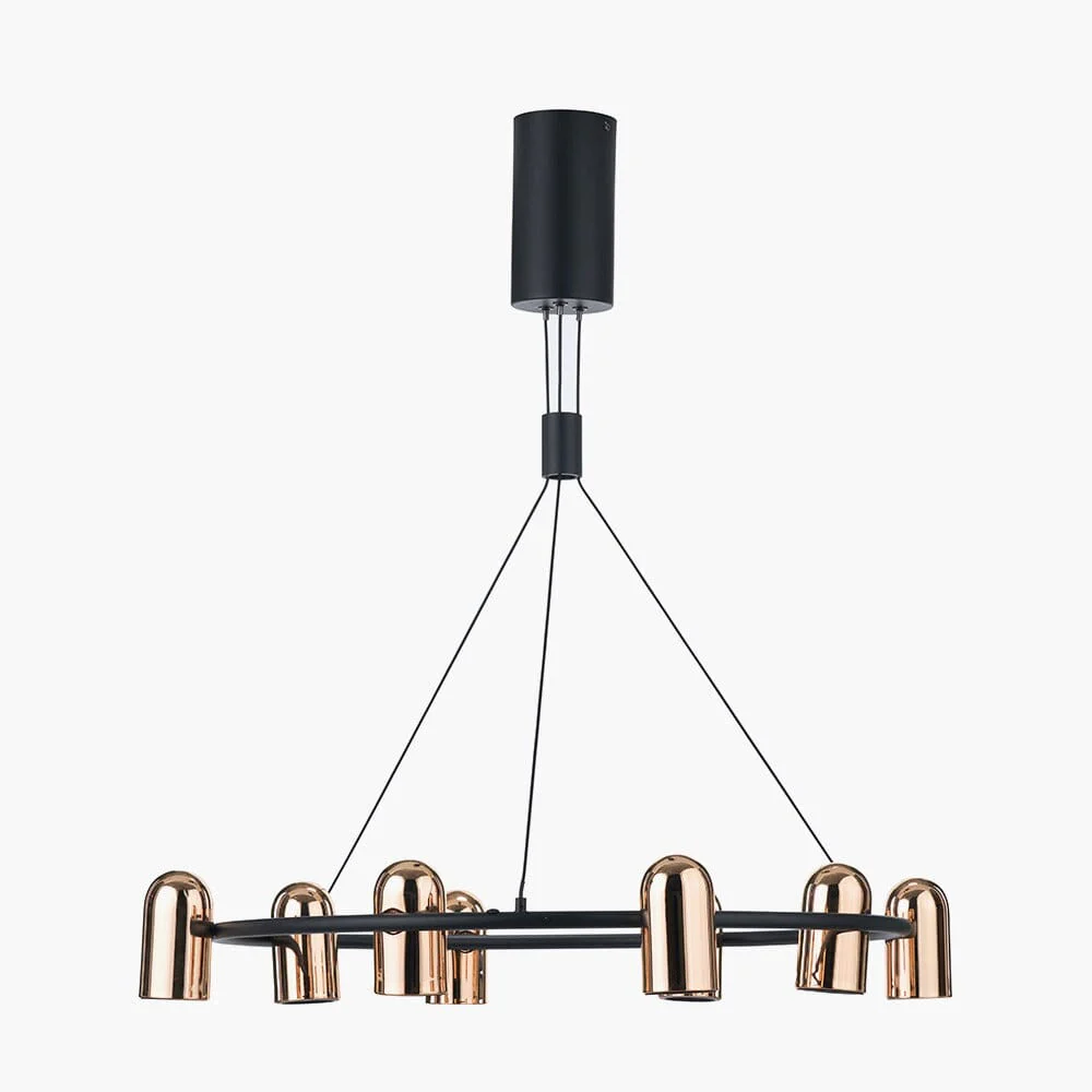 Carrara Black & Rose Gold Round 8 Light LED Pendant Ceiling Light - Image 2