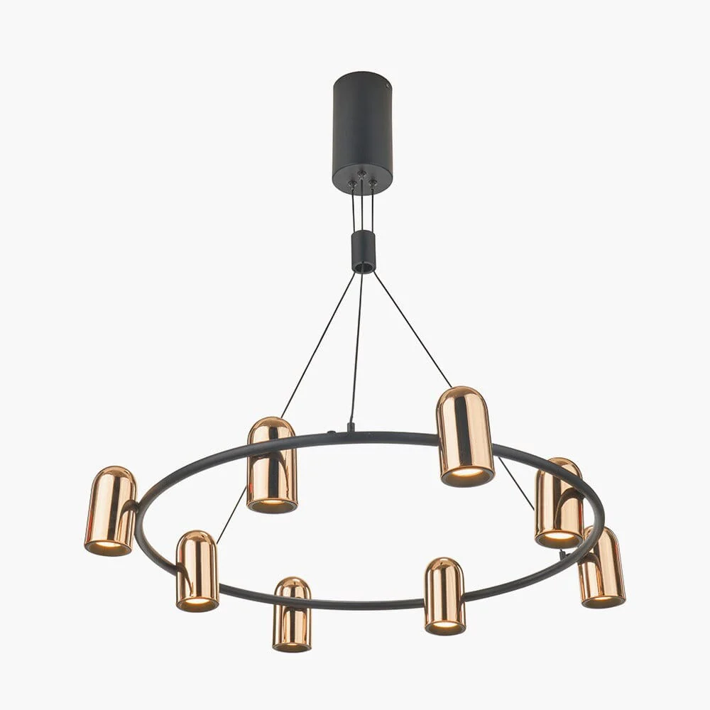 Carrara Black & Rose Gold Round 8 Light LED Pendant Ceiling Light - Image 4
