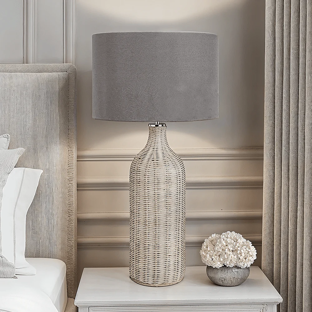 Emilia Grey Wash Rattan Bottle Neck Table Lamp