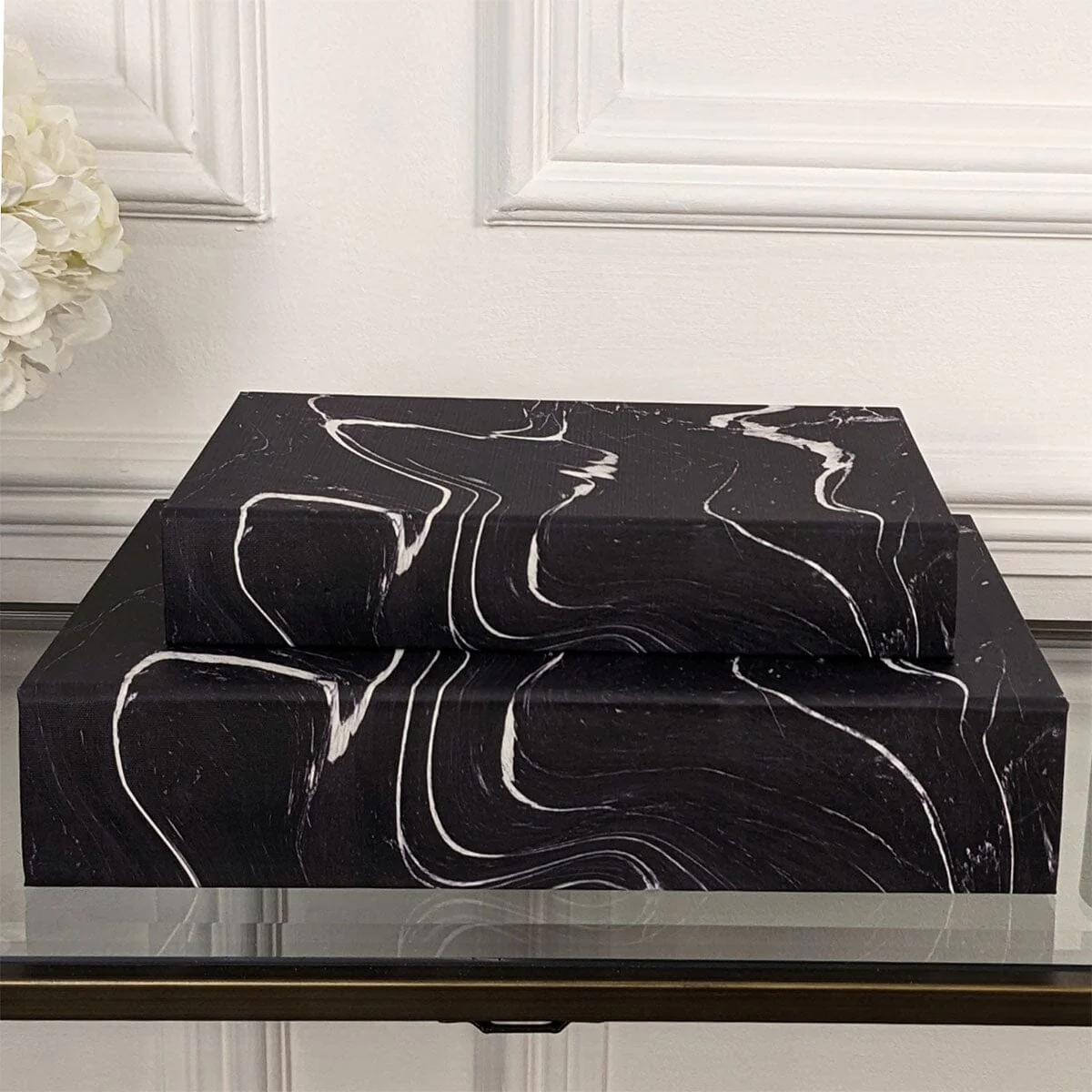 Casima Black & White Decorative Book Boxes - Set of 2 - Image 3