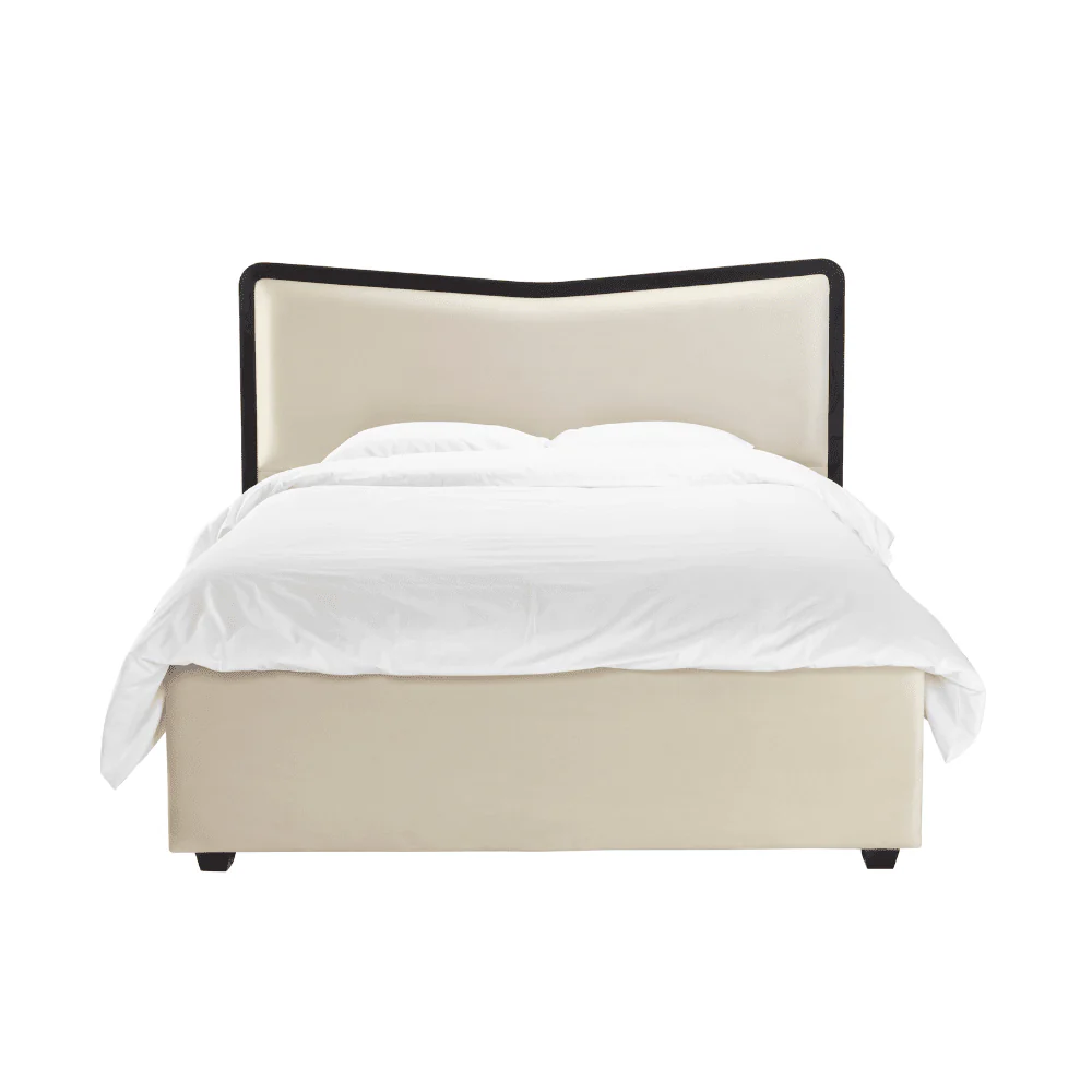 Caspar Vanilla Velvet Premium Bed with Contrast Black Velvet Border - Image 2