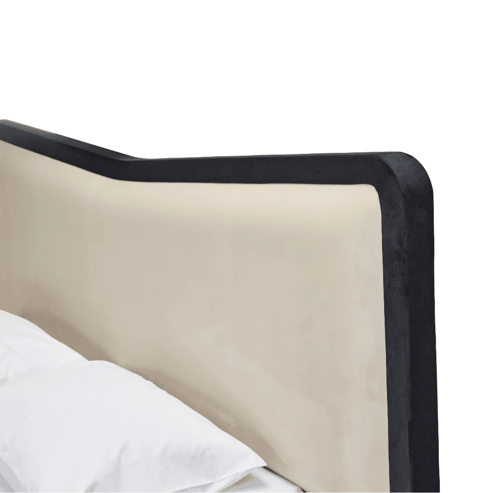 Caspar Vanilla Velvet Premium Bed with Contrast Black Velvet Border - Image 3