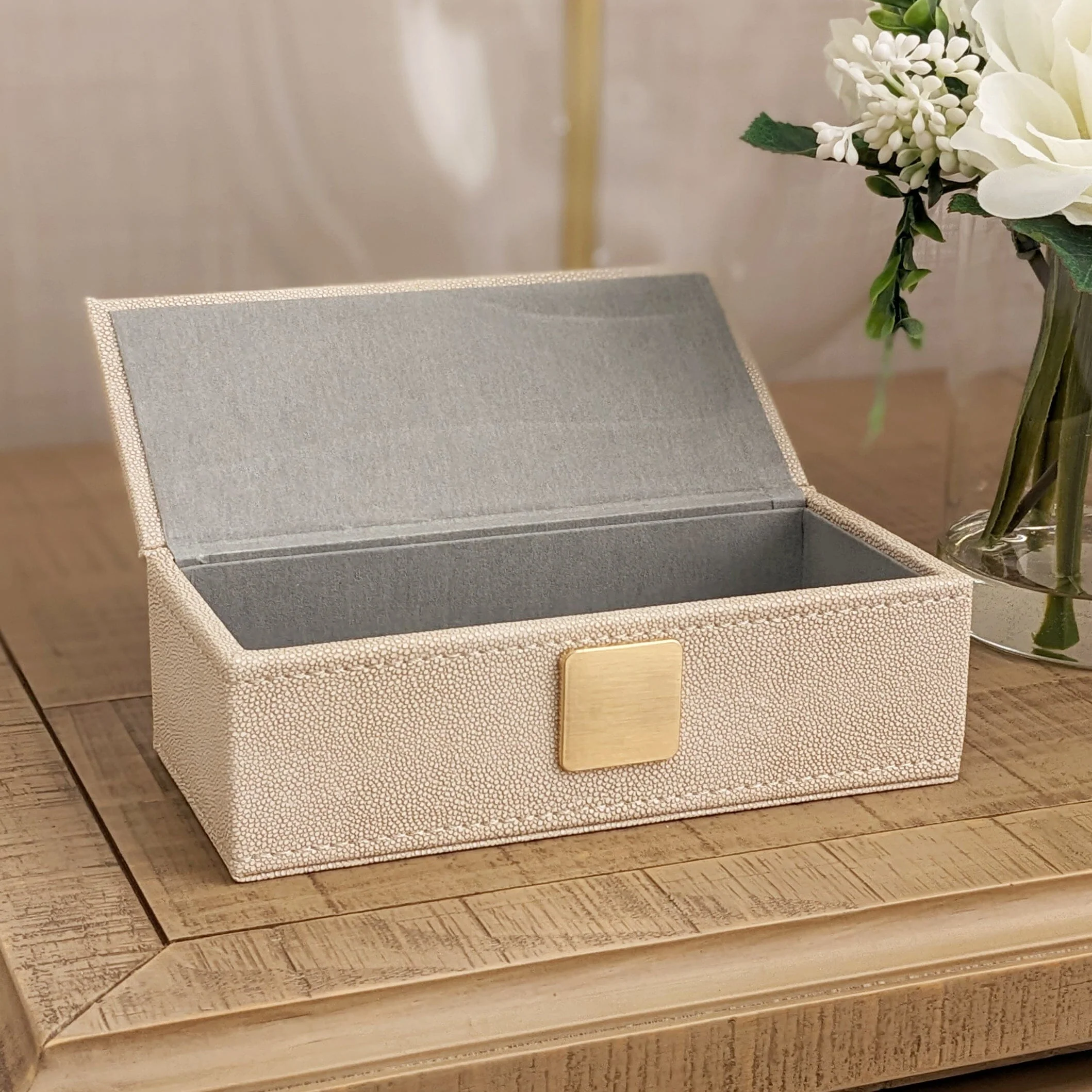 Cassandra Ivory Faux Shagreen Trinket Box with Gold Detailing - Image 2