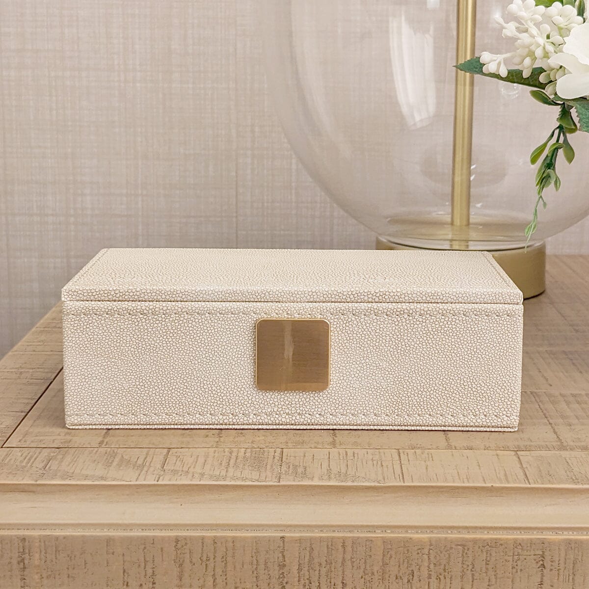 Cassandra Ivory Faux Shagreen Trinket Box with Gold Detailing - Image 3
