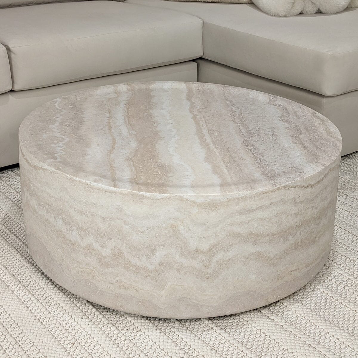Celeste Round Neutral Marble Effect Coffee Table - Image 2