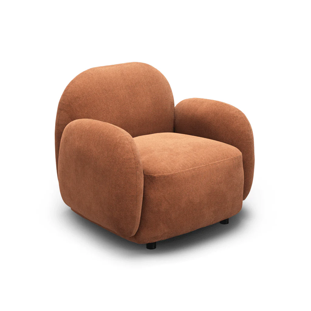 Celio Rust Textured Curved Modern Armchair - Image 2