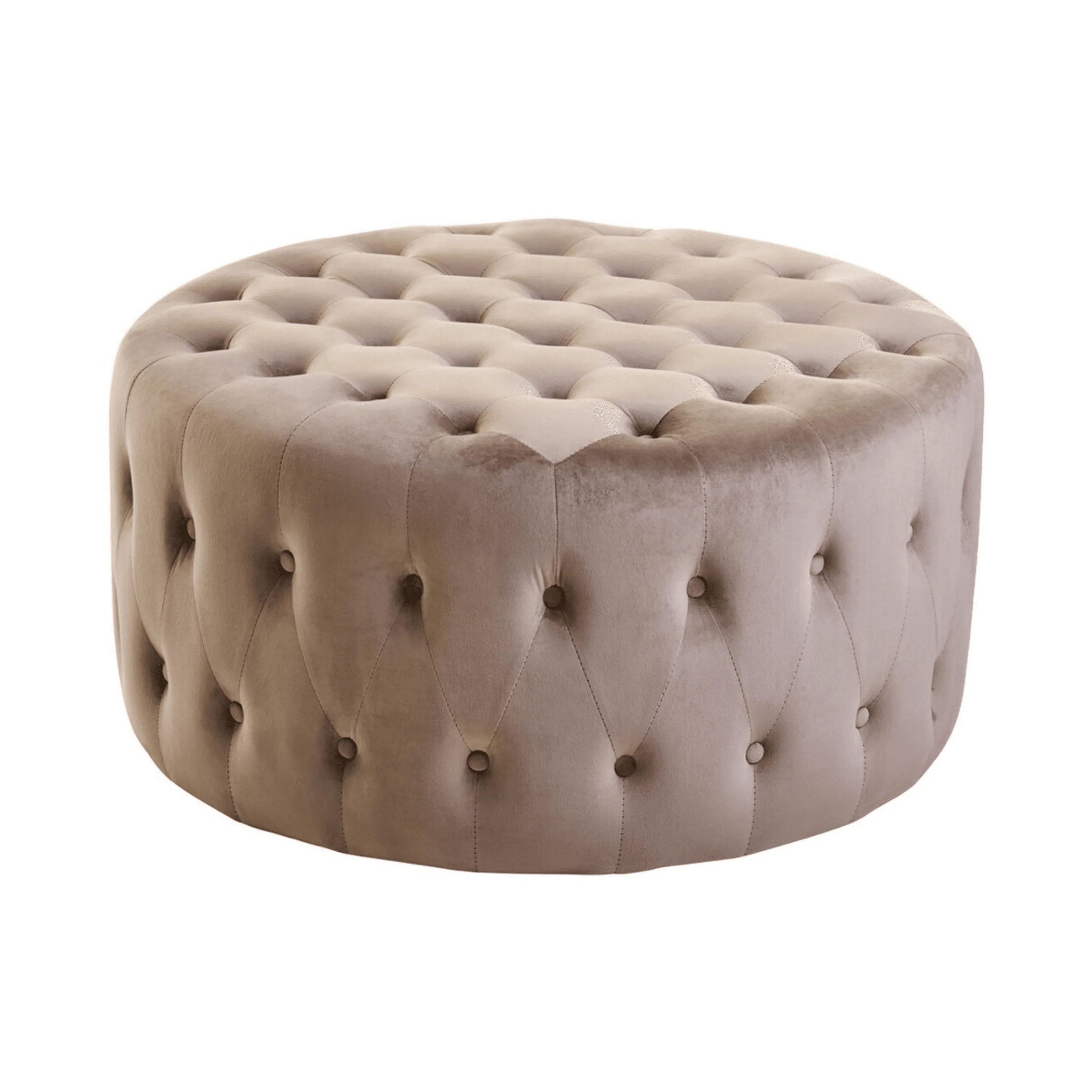 Cetona Taupe Velvet Buttoned Round Footstool - Image 2