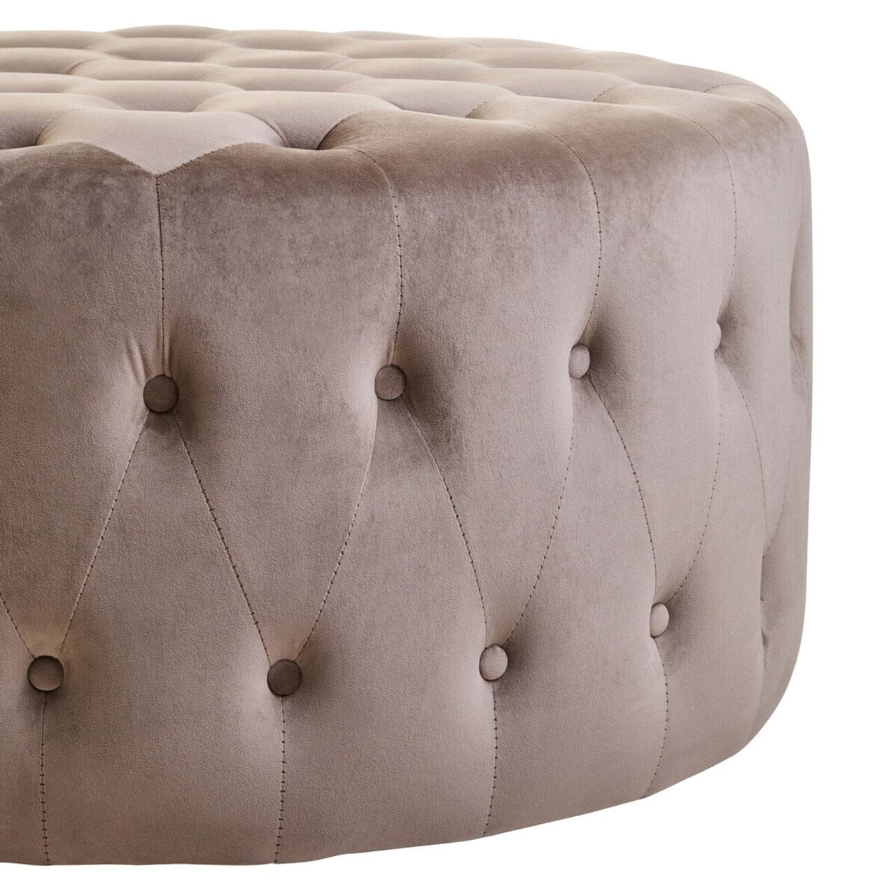 Cetona Taupe Velvet Buttoned Round Footstool - Image 3