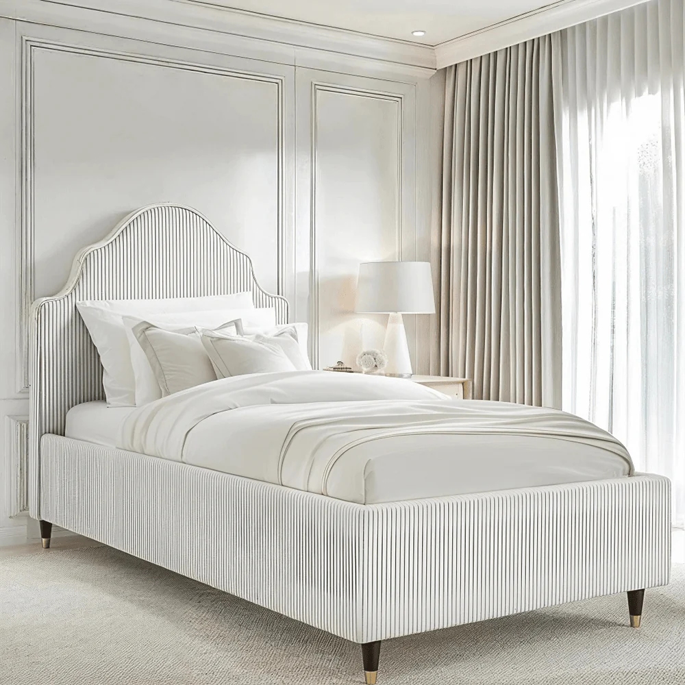 Charleston Grey Striped Luxury Curved Single Bed