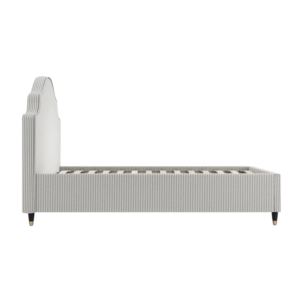Charleston Grey Striped Luxury Curved Single Bed - Image 4