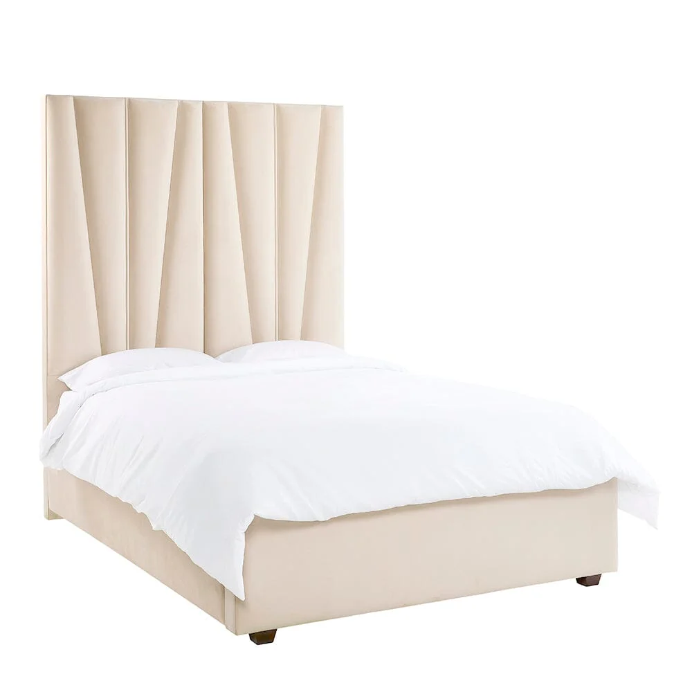 Charlotte Luxury Vanilla Velvet Upholstered Bed - Image 2