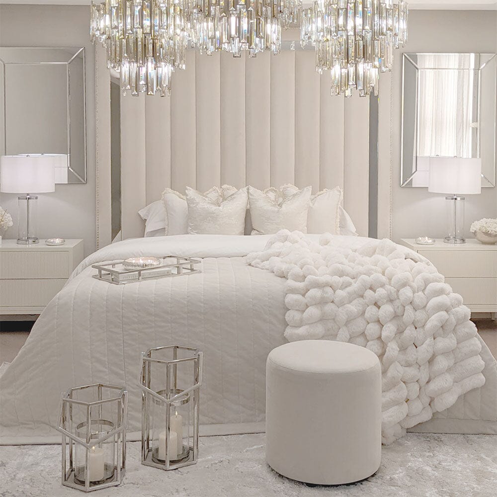 Chelsea Cream Velvet Mirrored Studded Premium Channelled Headboard - Image 5