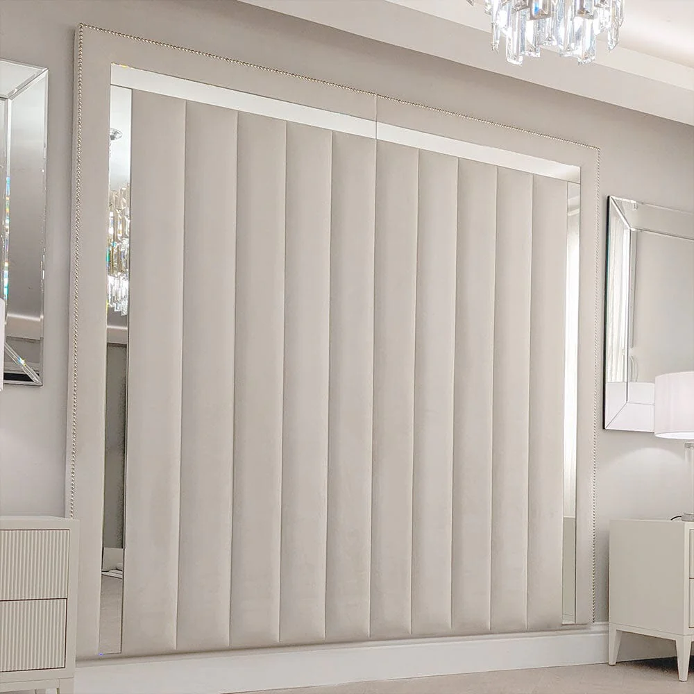 Chelsea Cream Velvet Mirrored Studded Premium Channelled Headboard - Image 6