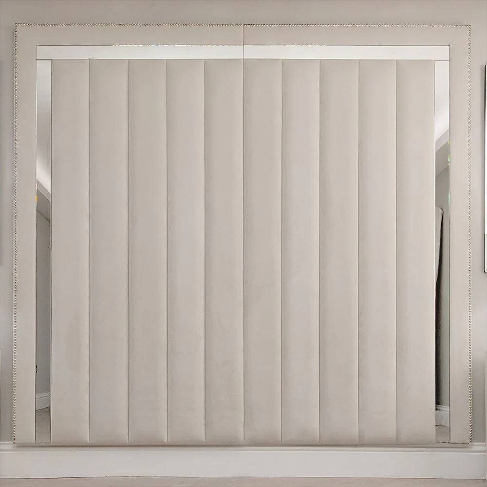 Chelsea Cream Velvet Mirrored Studded Premium Channelled Headboard - Image 7