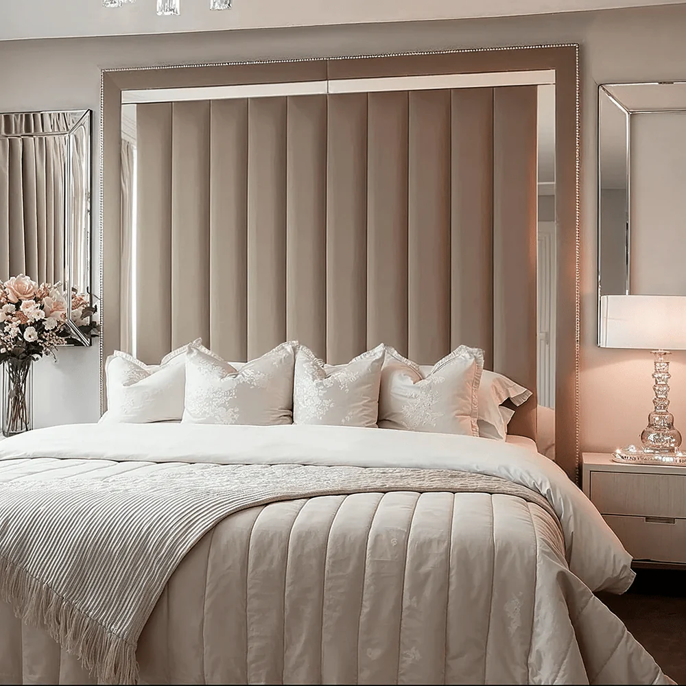 Chelsea Mink Mirrored Studded Premium Channelled Headboard