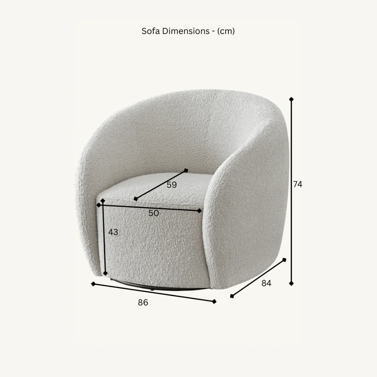 Chloe Curved Cream Teddy Boucle Swivel Chair - Image 4