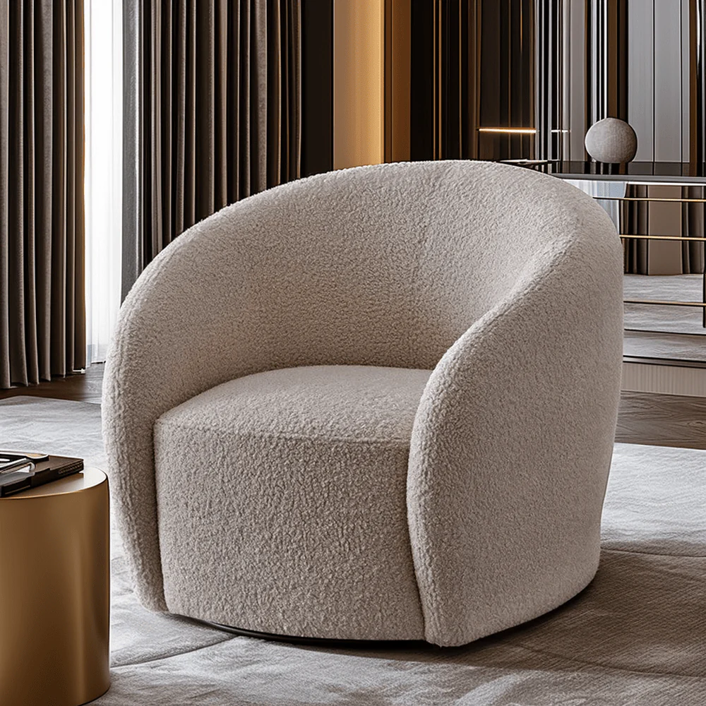 Chloe Curved Taupe Teddy Boucle Swivel Chair