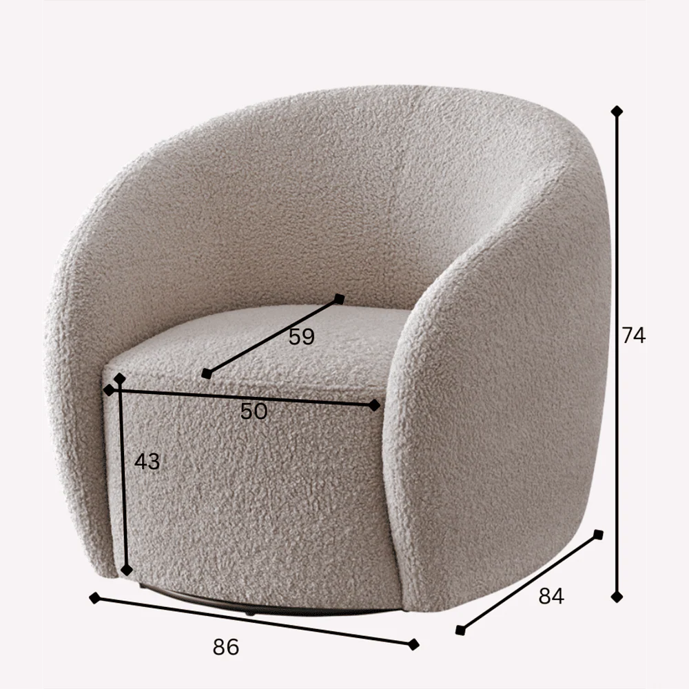 Chloe Curved Taupe Teddy Boucle Swivel Chair - Image 3