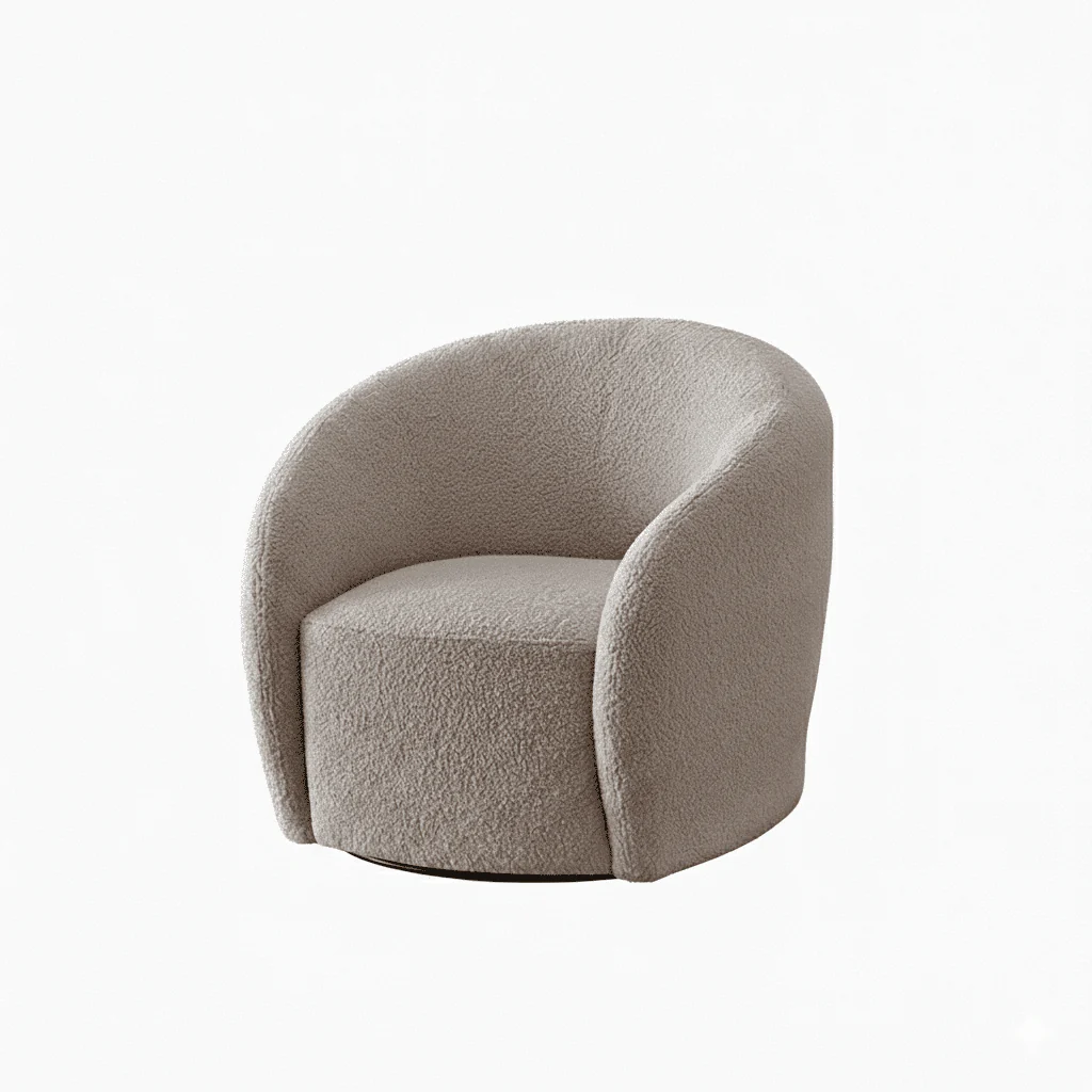 Chloe Curved Taupe Teddy Boucle Swivel Chair - Image 4
