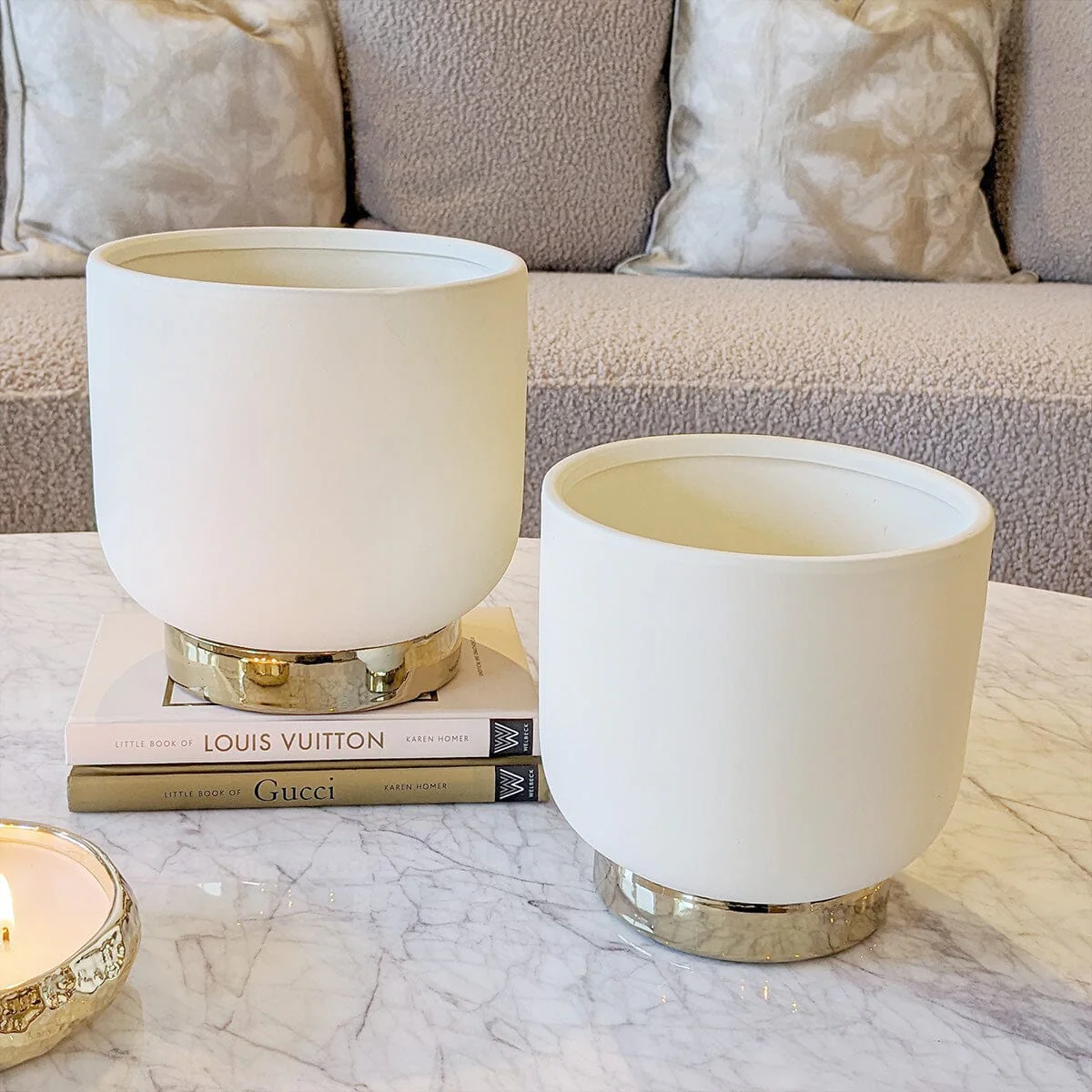 Cinzia Large Ceramic White & Gold Planter - Image 4