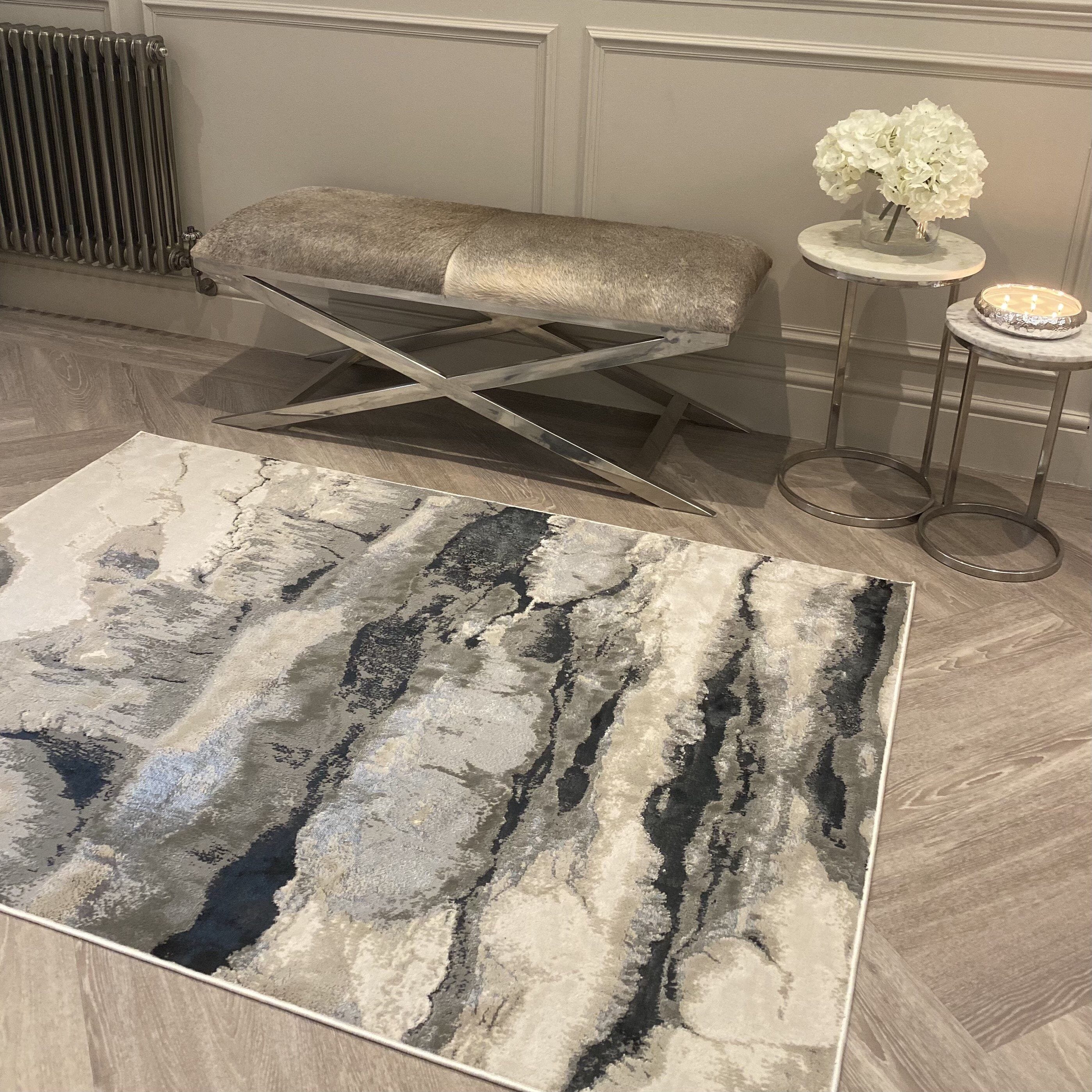 In Stock - Glacial Cream & Grey Marble Wash Velvet Rug - 200 x 290cm - Image 3