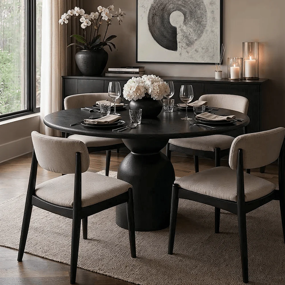 Cleaver Black Wooden Round Dining Table