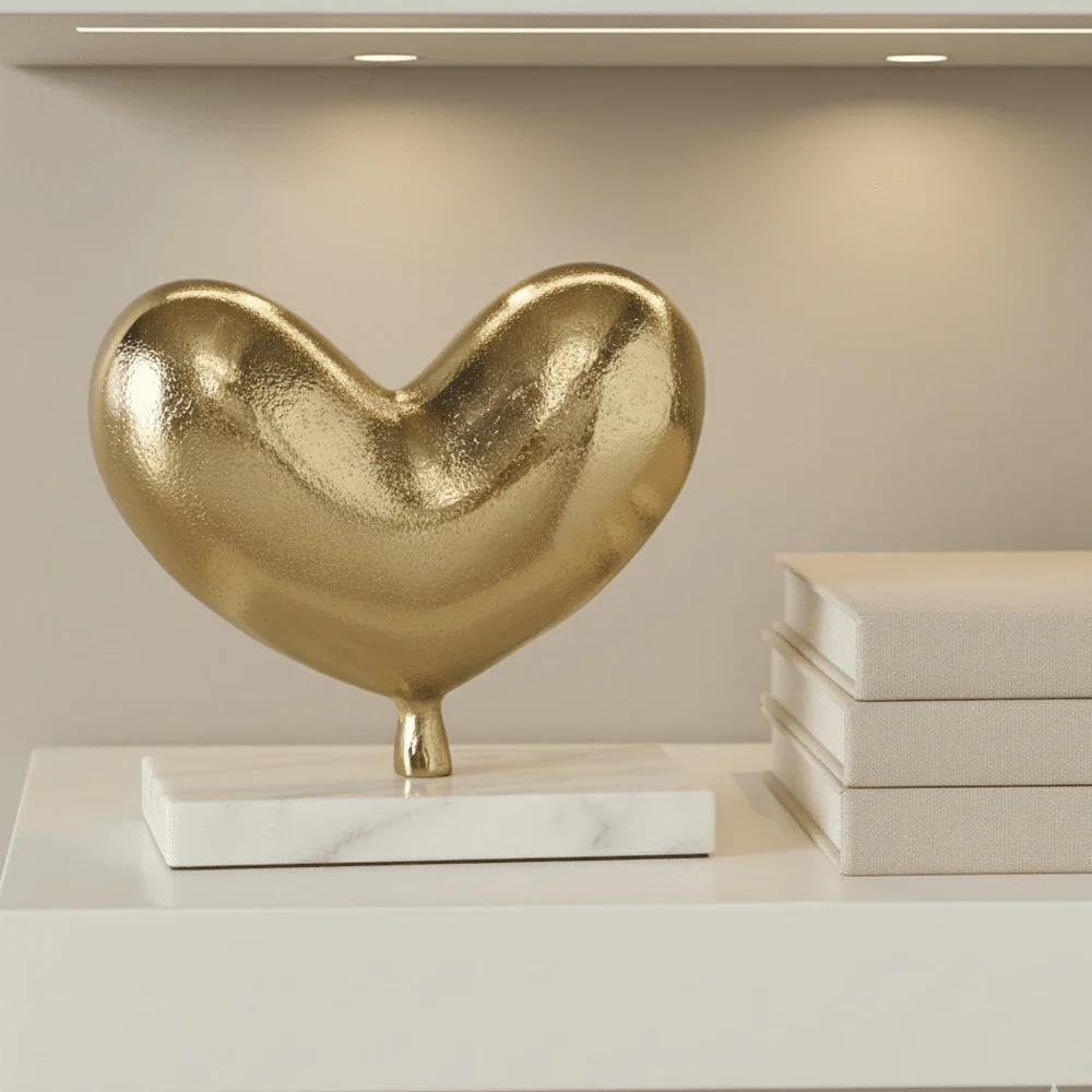 Cordelia Gold Balloon Heart Ornament on Marble Base