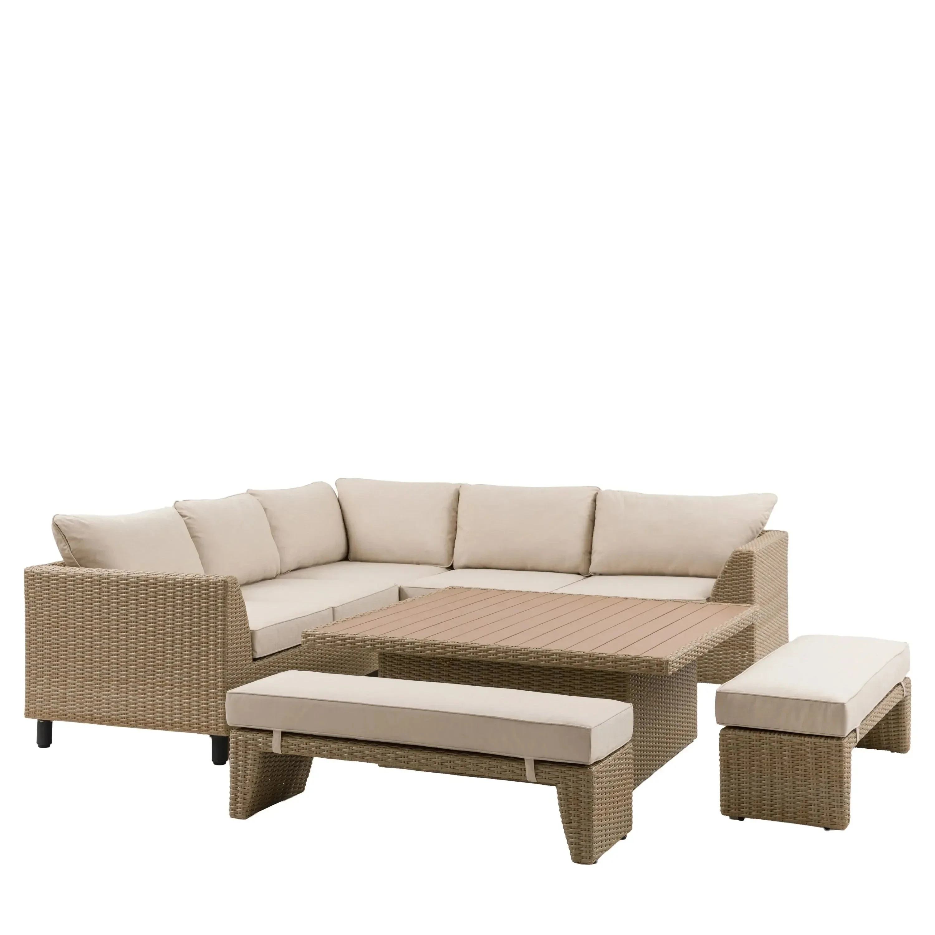 Cove Outdoor Large Wicker & Cream Corner Lounge Set - Image 2