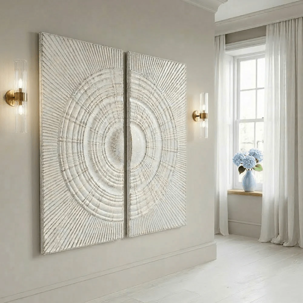 Cove White Metal Sunburst Circle Wall Art- Set of 2