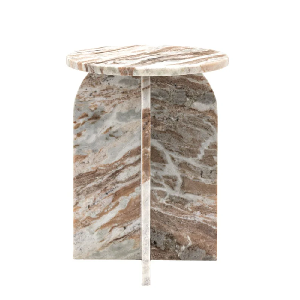 Cream & Coffee Abstract Natural Marble Side Table - Image 2