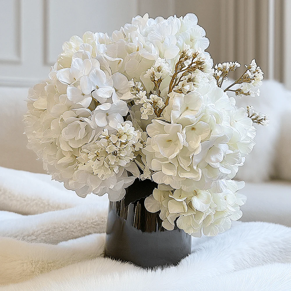 Cream Faux Hydrangea Single Stem Flower - Image 3