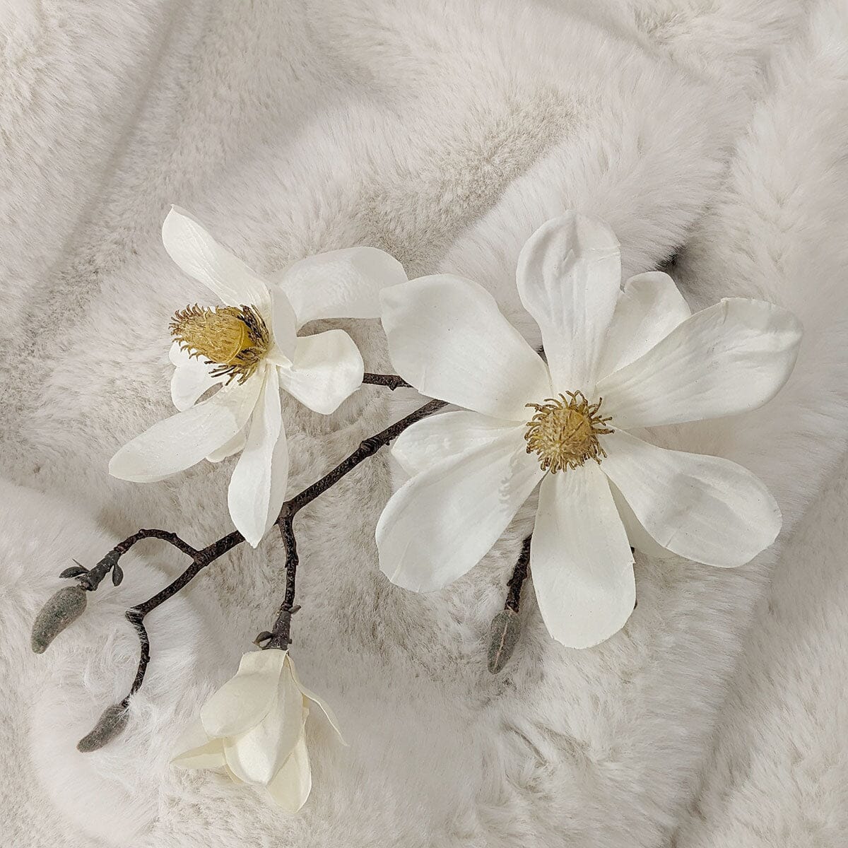 Cream Faux Magnolia Branch Single Stem Floral - Image 2