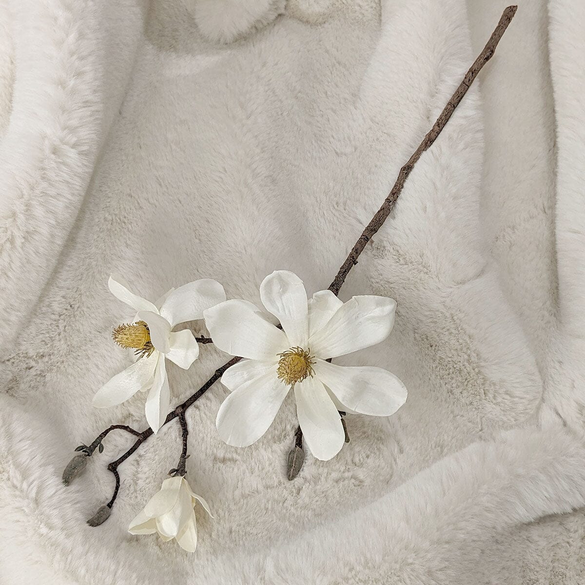 Cream Faux Magnolia Branch Single Stem Floral - Image 3