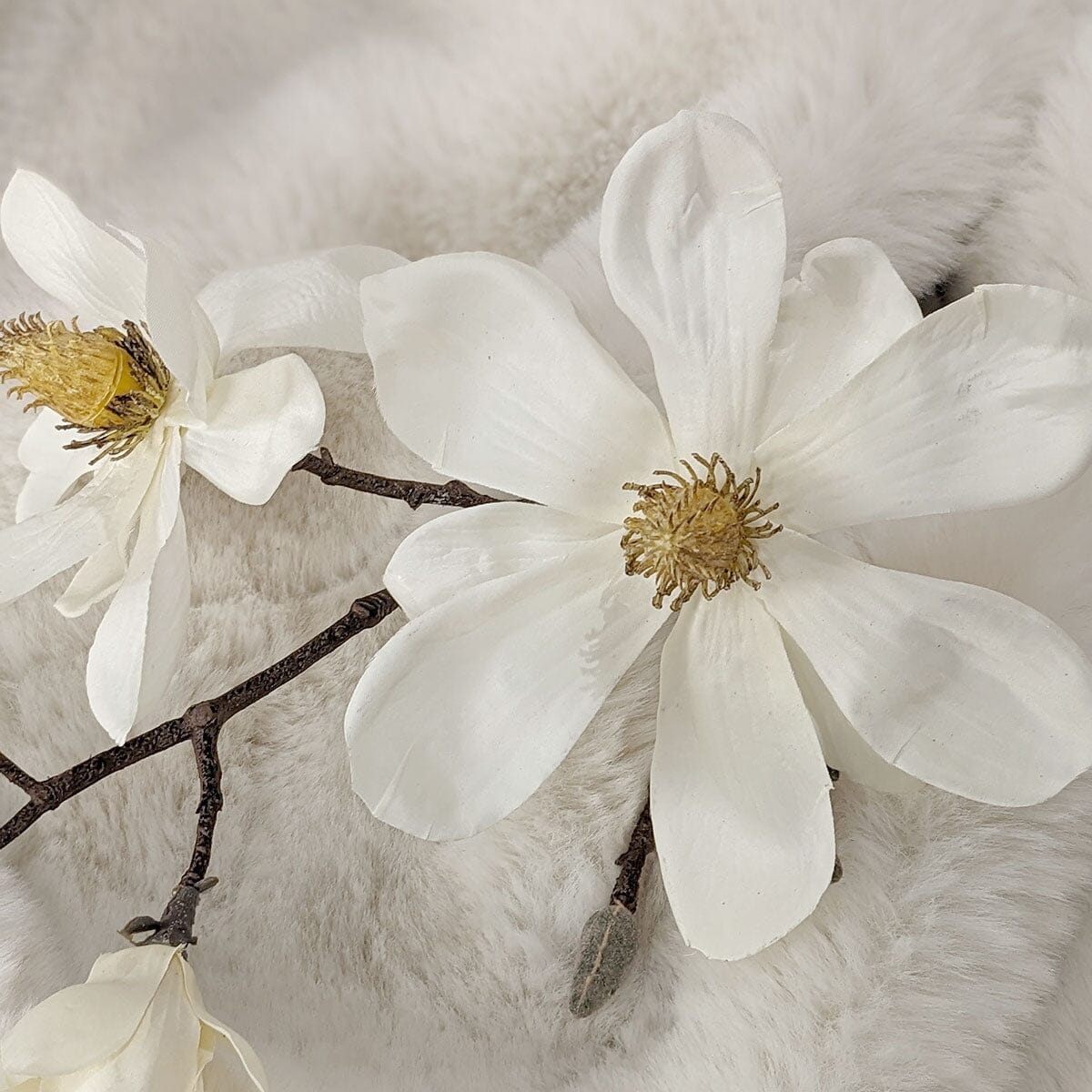 Cream Faux Magnolia Branch Single Stem Floral - Image 4