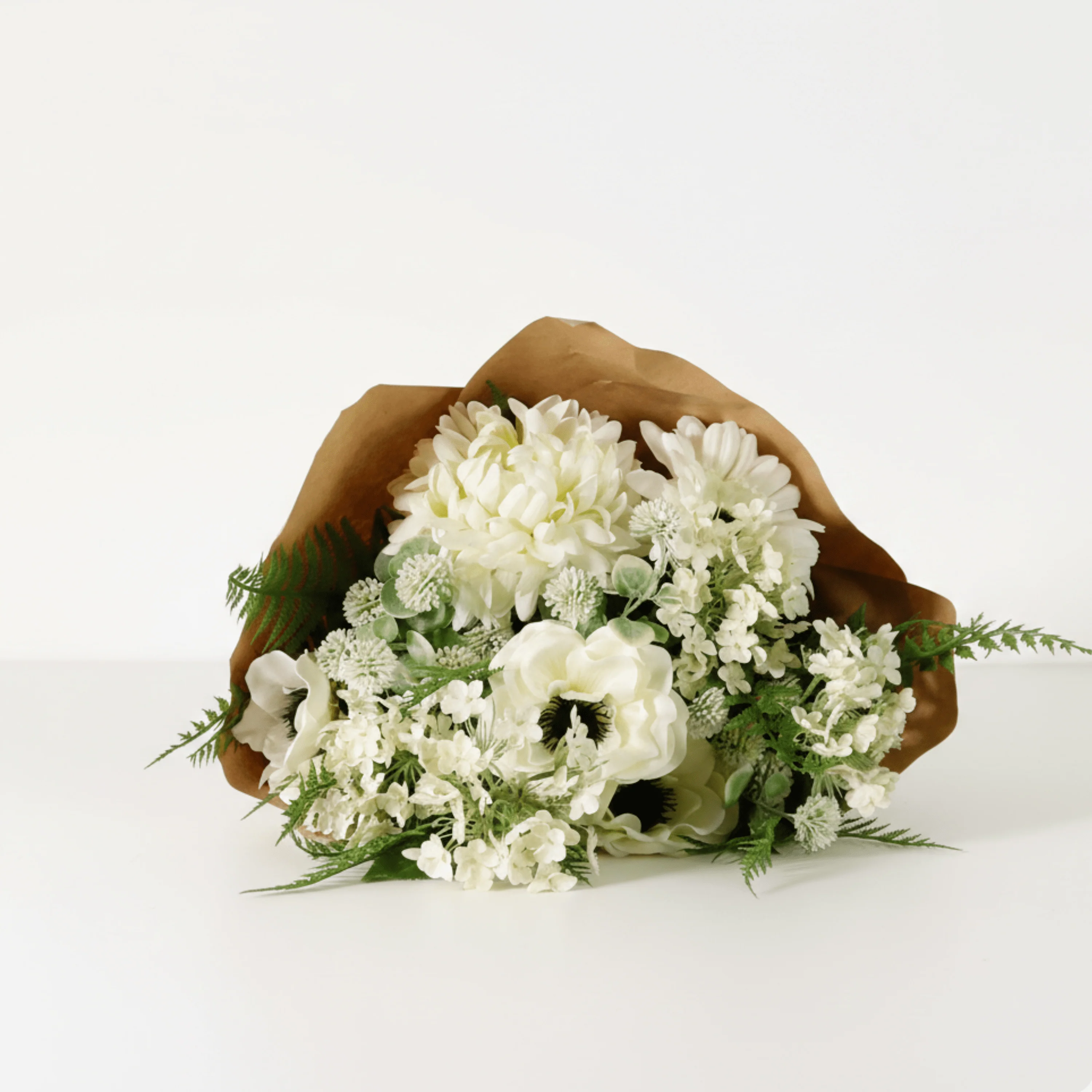 Cream & Green Mixed Faux Floral Bouquet - Image 2